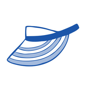 Hand-drawn line drawing of summer sun visor hat isolated on white background. Outline clip art of a sport tennis hat for advert, fashion packaging, or seasonal designs.