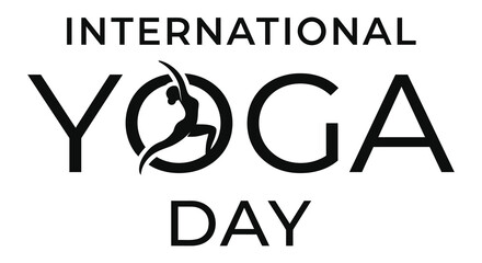 Fototapeta premium International yoga day typography with silhouette of person in yoga pose