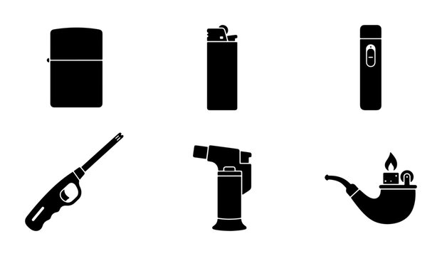 Collection of Lighters and Pipe Icon Set