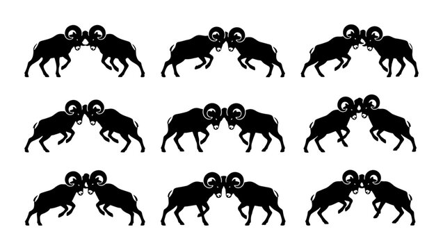 Ram heads clashing in silhouette pattern
