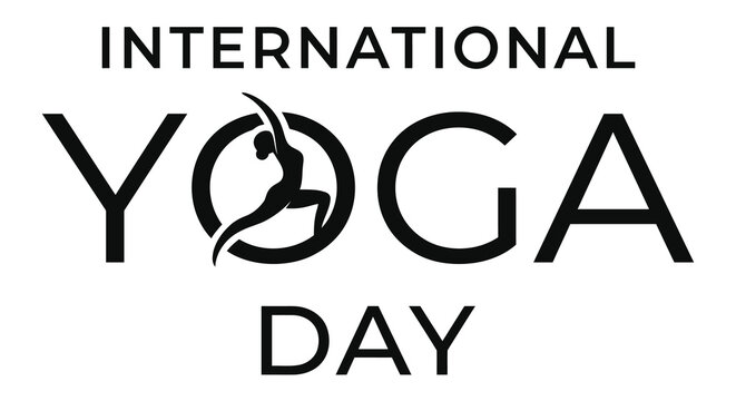 International yoga day typography with silhouette of person in yoga pose