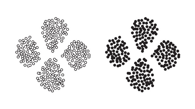 Black and white dots arranged in clusters on plain white background for conceptual designs