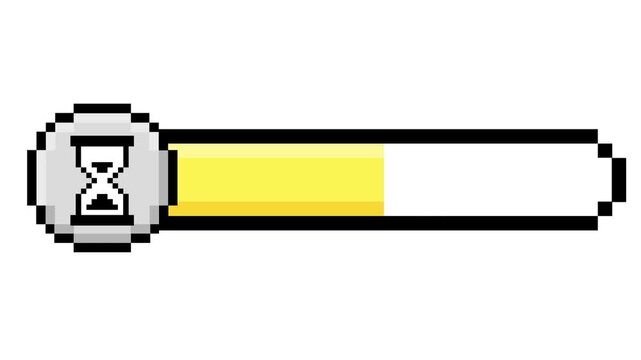 Pixelated retro loading progress indicator bar with a vintage hourglass symbol, representing digital wait times and user experience