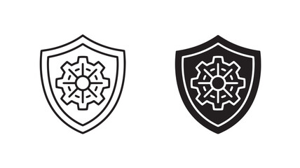 Obraz premium Shield icons with gear design in black and white for protection and security concepts