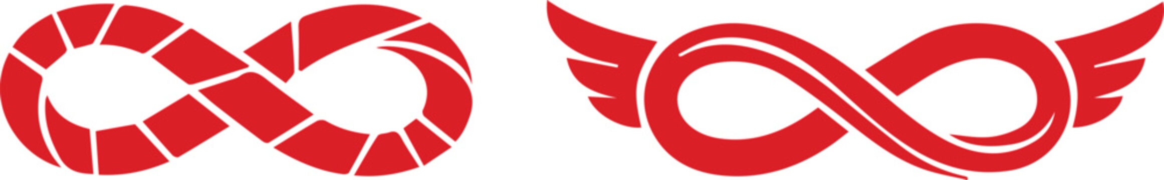 Red infinity symbols with wings and mosaic pattern Vector