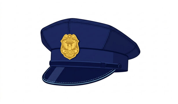 Dark blue police service cap with gold badge emblem structured vector illustration