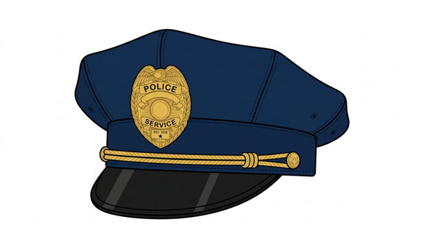 Dark blue police service cap with gold badge emblem structured vector illustration