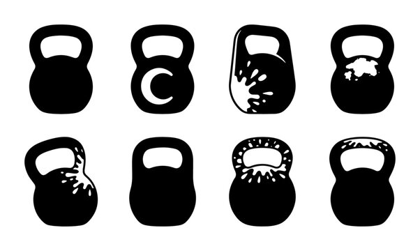 Kettlebell Set, Fitness Equipment Icons, Weight Training Vector Graphics, Gym Workout Symbols