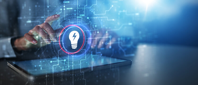 Energy Innovation and Smart Power Management Illustrated on Futuristic Digital Interface.