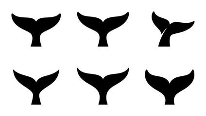 Whale Tail Icons, Marine Mammal Silhouettes, Ocean Wildlife Vector Set, Nautical Design Elements © Kamal
