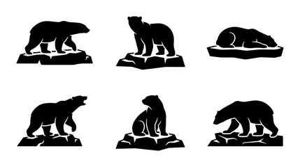 Polar Bear Silhouettes, Arctic Wildlife Icons, Set of 6 Vector Graphics © Arpita