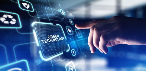 Fototapeta premium Green Technology Advancing Sustainable and Eco-Friendly Innovations, projection on a virtual screen, Business and Technology Concept.