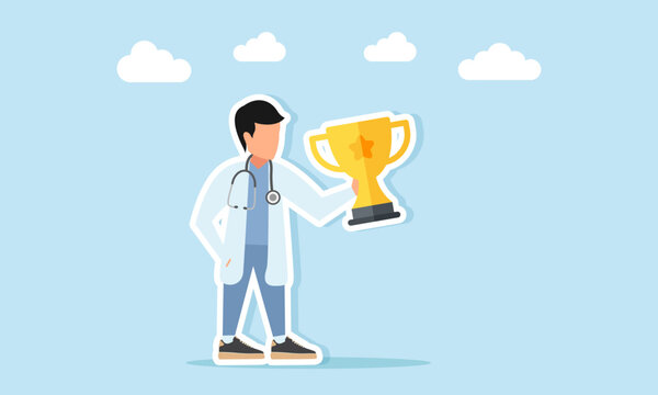 Doctor Holding Trophy Illustration of Achievement and Excellence in Medical Profession