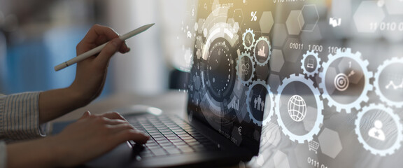 Fototapeta premium Digital Business Automation and Data Management Technology Concept.