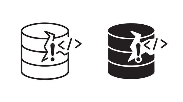 Database Error Icons with Exclamation Marks and Code Symbols for Technology Concepts