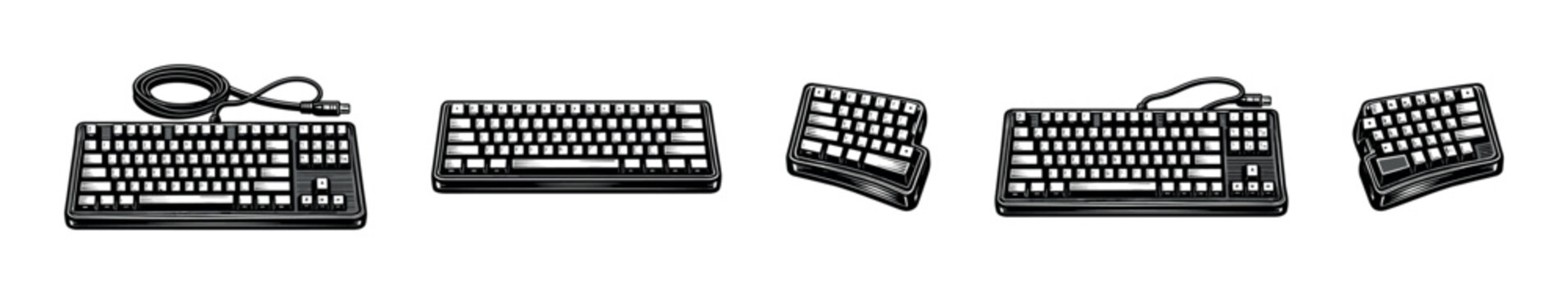 Collection of diverse mechanical keyboards with different layouts and designs