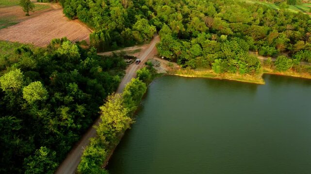Sunset Aerial View at Chang Tok Tai Reservoir, Thepharak, Korat Thailand