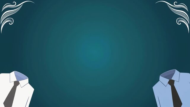 Professional Business Attire Collars and Ties on Teal Gradient Background with Ornate Corner Flourishes