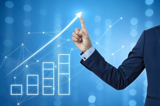 Businessman hand touching transparent holographic screen showing decision tree diagram and data graph for machine learning ai strategy planning and global business risk analysis concept