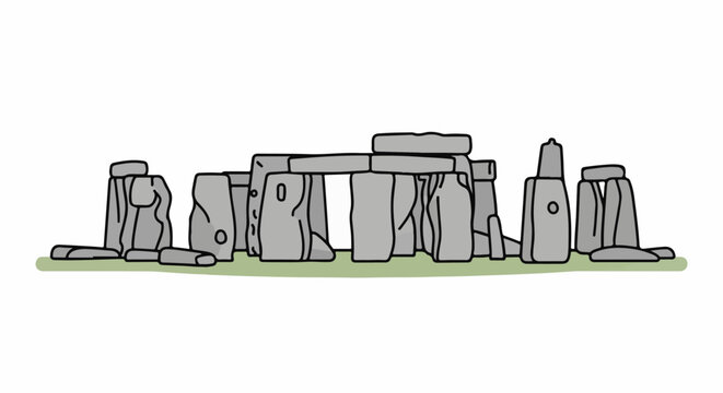 A simple cartoon illustration of a stone monument, with tall standing stones and horizontal lintels