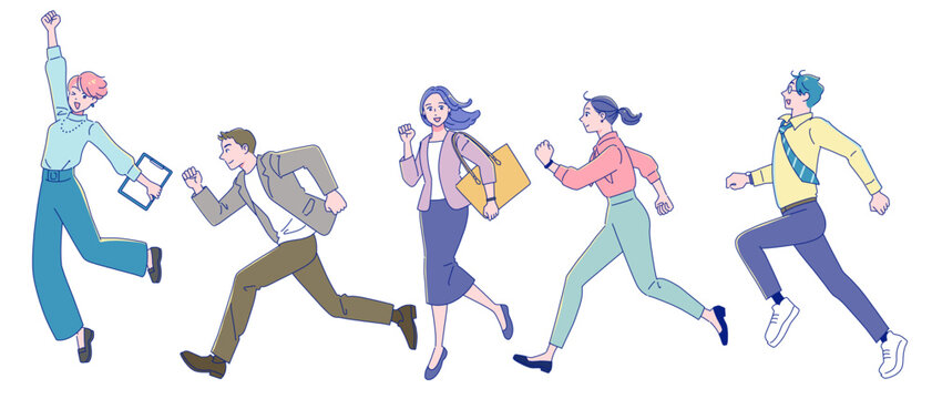 笑顔で走り出す若い社会人たち