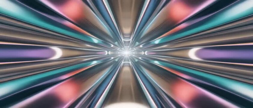 Generative AI,Futuristic metallic tunnel with glowing neon light reflection loop