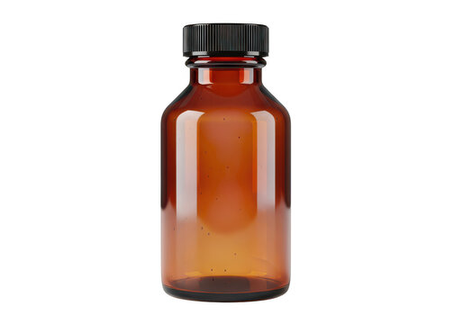 Small brown glass bottle with black cap