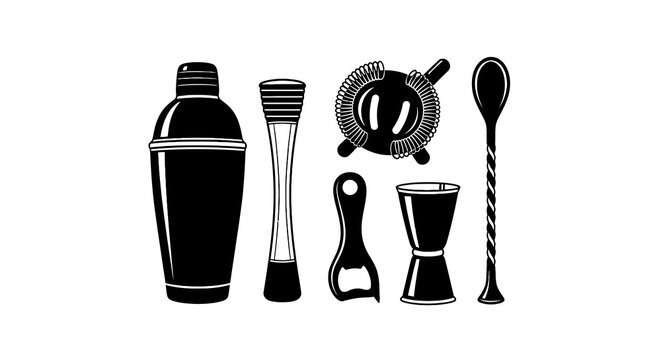 Cocktail shaker and bar tools set.