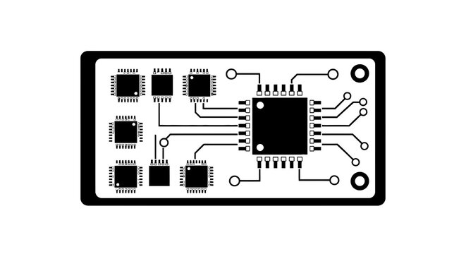 Microchip with electronic components closeup.