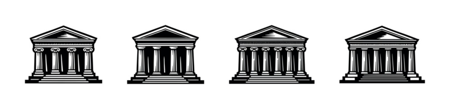 Collection of classical Greek-style buildings with columns and pediments