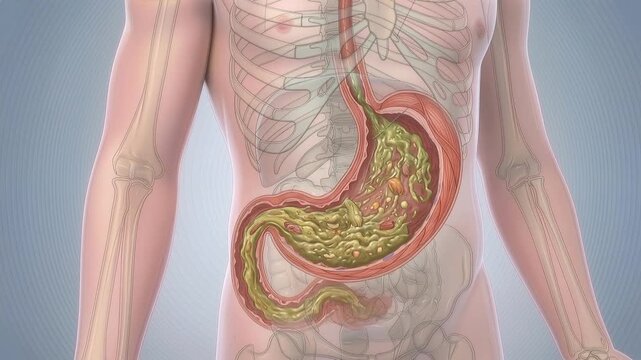 Stomach digesting food process animation of human anatomy