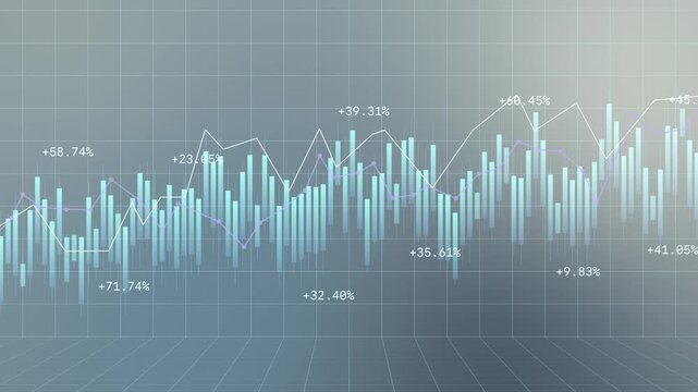 Virtual financial graph hologram on blurry modern, stock market analysis investment concept