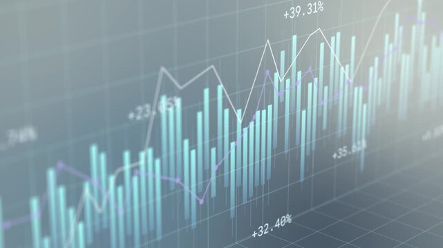 Global virtual financial graph hologram on blurry modern, stock market analysis investment concept, wealth strategy forecast