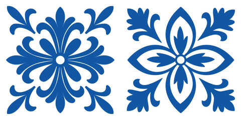 Obraz premium Portuguese ceramic tile collection with Mediterranean blue mosaic patterns, ornamental designs, and traditional azulejo motifs for elegant tile flooring and decorative interiors.