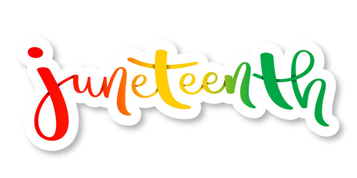 JUNETEENTH brush lettering sticker with drop shadow on transparent background