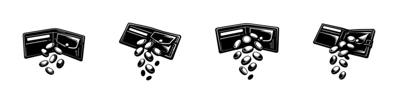 Empty wallet with coins falling out, symbolizing financial loss or poverty