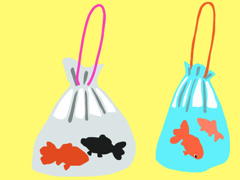 ビニール袋に入った金魚すくいの金魚のベクターイラスト