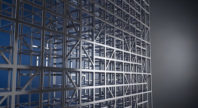 Abstract 3D Metallic Lattice Structure on Dark Background
