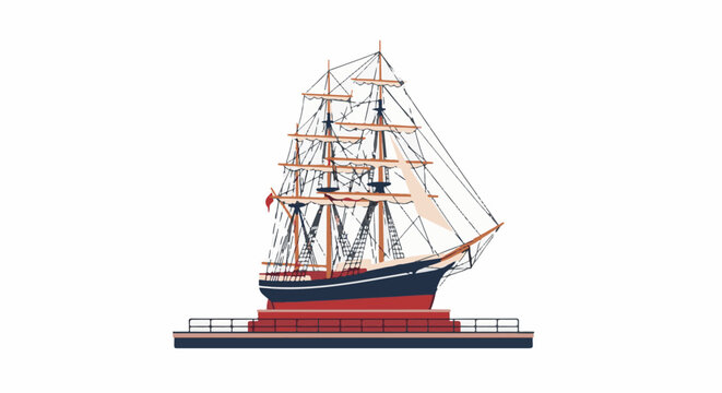 Elegant tall ship with sails unfurled on a white background