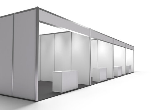 3d rendering Standard exhibition booth mockup with counter display 