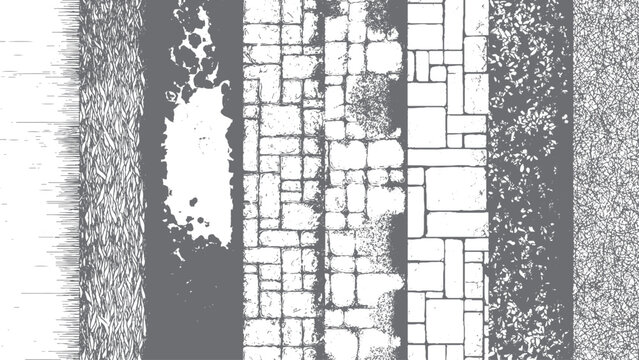 Landscape CAD Hatch Pattern Collection with Grass Water Stone and Wall Texture Design Elements

