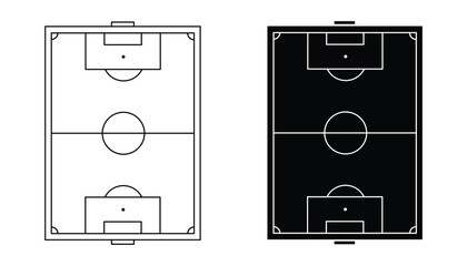 Simple Soccer Field Outline Icons in Black and White Minimal Football Pitch Layout Vector Illustration Set © Jabeda