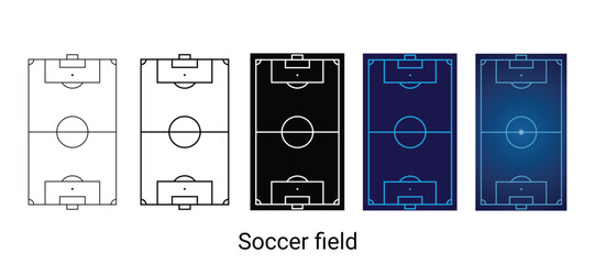 Minimal Soccer Field Line Icons Collection Set in Different Styles and Colors for Football Stadium Layout Background Vector Illustration © Jabeda