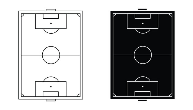 Simple Soccer Field Outline Icons in Black and White Minimal Football Pitch Layout Vector Illustration Set
