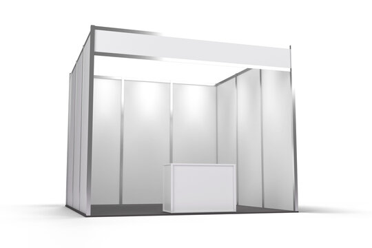 Standard exhibition booth mockup with counter display
