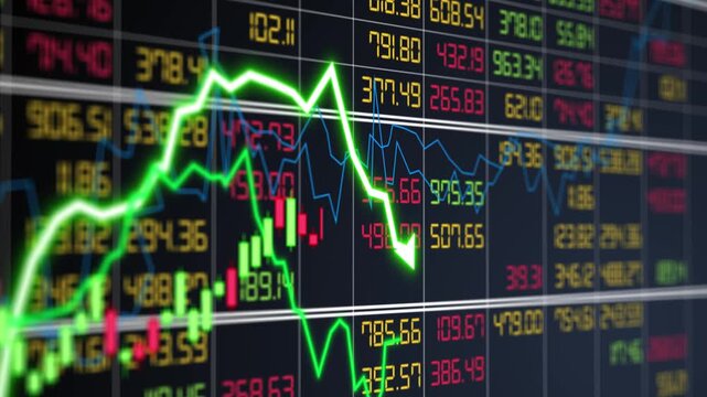 Digital graph chart on display concept, large display of daily price and quotation value, Indicator financial stock
