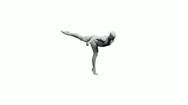 Mannequin in dynamic pose against white background
