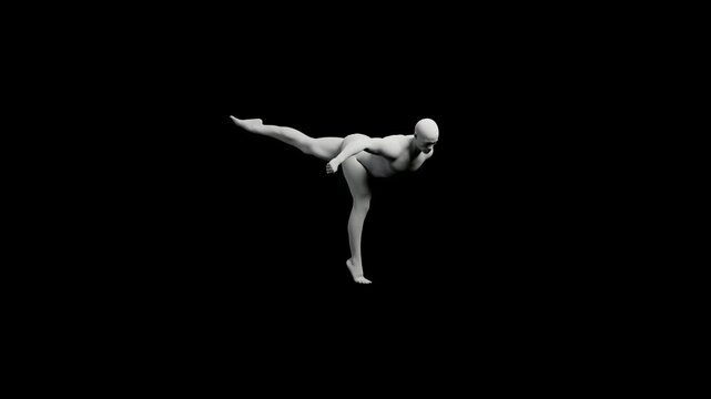 Mannequin in dynamic pose against black background