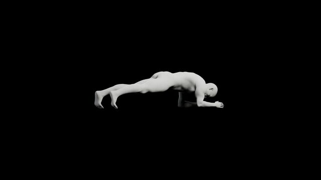 Mannequin bending forward on black background