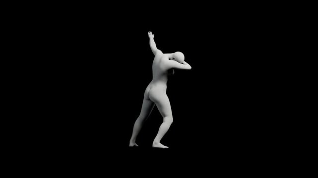 3D figure model dabbing on black background
